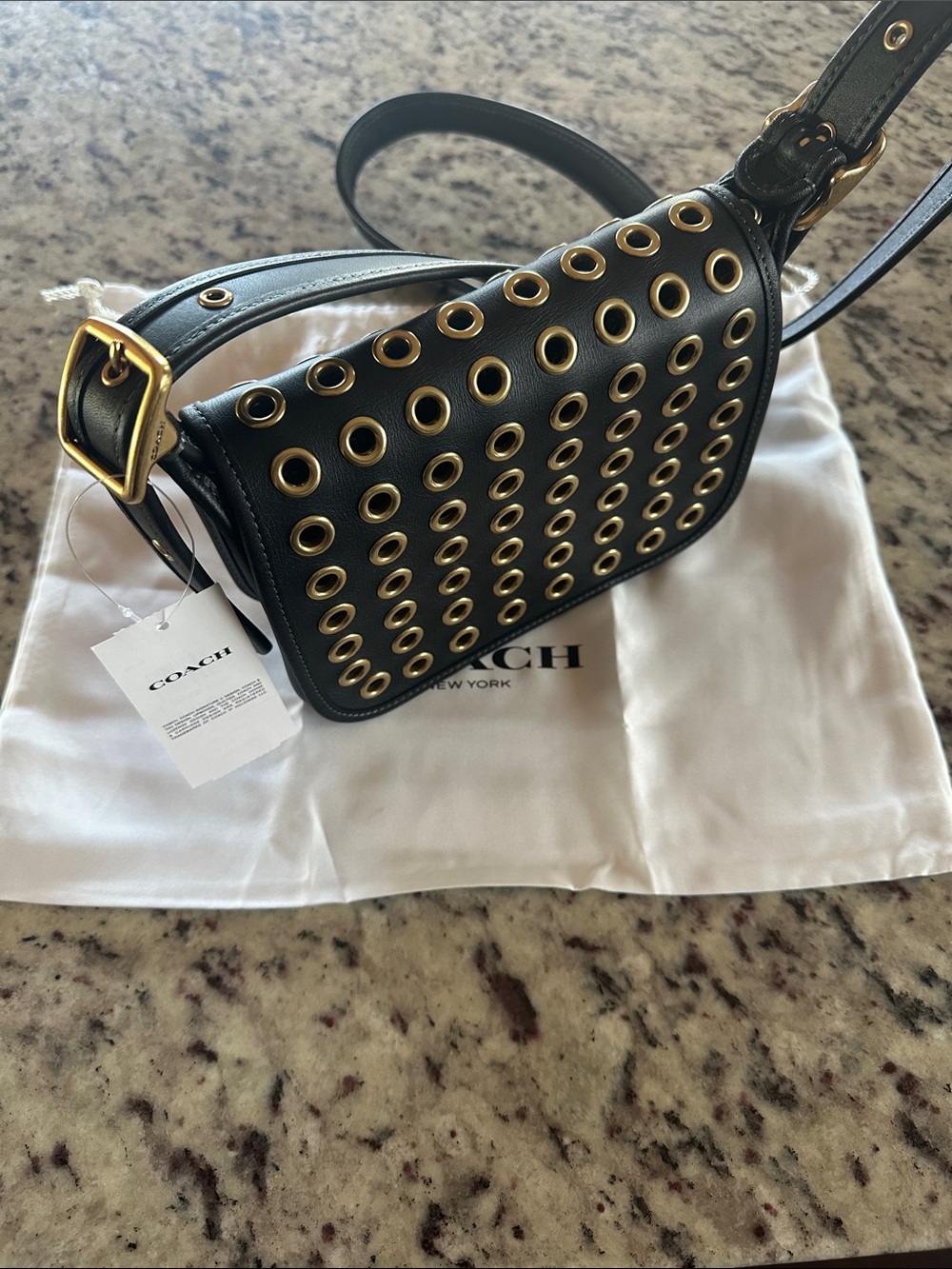 NWT Coach Black Leather Crossbody with Gold Eyelet Accents - Picture 4 of 4